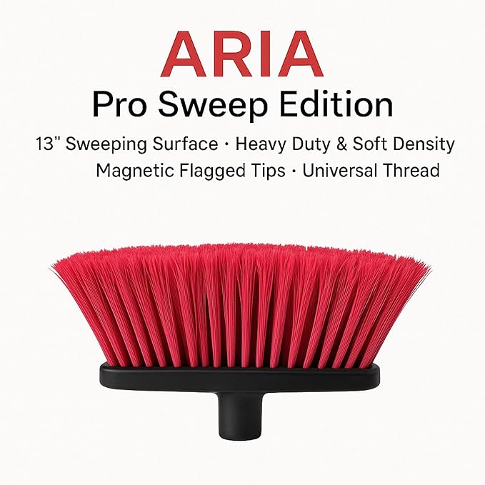 Healing Atlas Aria Red Pro Sweep Edition – 13” Wide Sweeping Surface – Heavy-Duty Magnetic Flagged Bristles – Universal Thread – Recycled PP – Deep Indoor/Outdoor Professional Sweeper (RED, ARIA)
