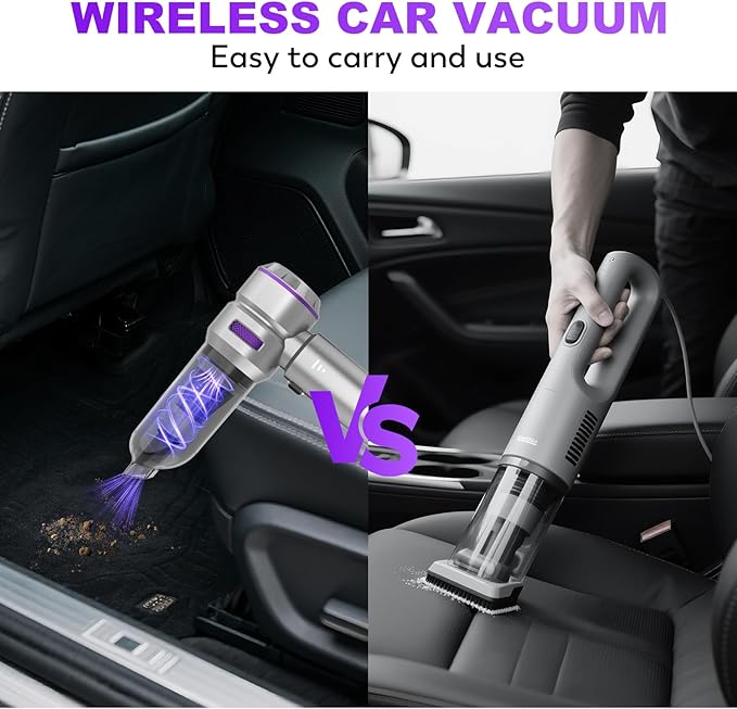 KedeeSparkle Handheld Car Vacuum Cleaner, 4-in-1 Cordless Vacuum Cleaner, 22000PA High Power Portable Car Vacuum with Brushless Motor, for Home, Office, Camping (Silver Purple)