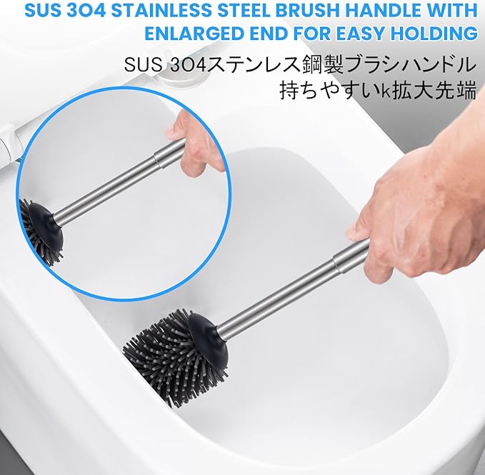Smartbin Stainless Steel Toilet Brush and Holder Toilet Brush Bowl Cleaning Brush Double Layer Holder Long Brush Handle High Density Silicone Head
