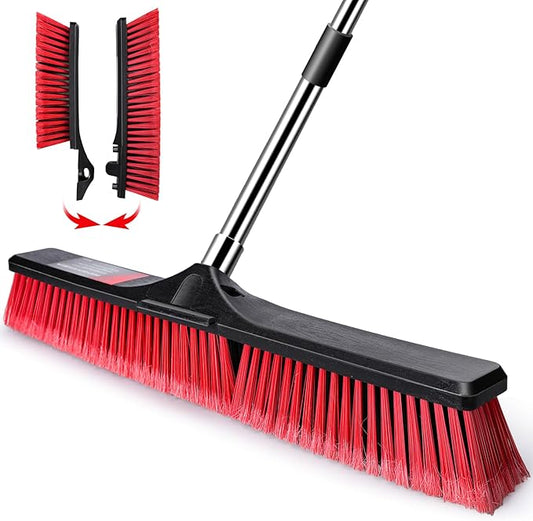 MASTERTOP 24" Push Broom Outdoor, Heavy Duty Garden Brush Broom with 58" Long Handle and Stiff Bristles,Commercial Outdoor Broom for Deck Driveway Garage Yard Patio Warehouse Concrete Floor Cleaning