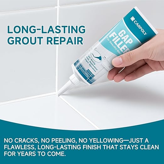 CARPOLY Tile Grout Repair Kit, Black Grout Filler for Bathroom, Kitchen, Rstore & Renew Tile Joints Line, Triple Protection, Fast Drying Shower Grout with Tools(Black, 5.29oz/150g)