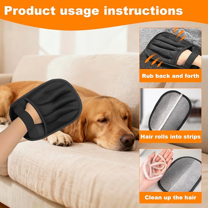 IDAFureverHome 2 Pairs of pet Grooming Gloves, Suitable for Cats and Dogs. Five-Finger Static pet Grooming Gloves. Reusable pet Grooming Tools for Sofas, Clothes, pet beds and Carpets. (M)