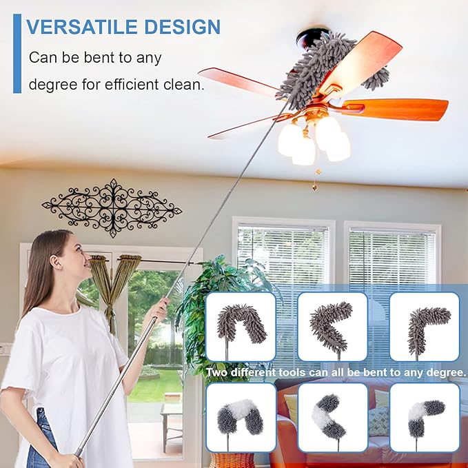 Microfiber Duster Kit for High Ceiling (6pcs), Extendable Dusters for Cleaning with 100" Extension Pole, Long Feather Duster for Fan/Car, House Cleaning Tool Kit by OOSOFITT