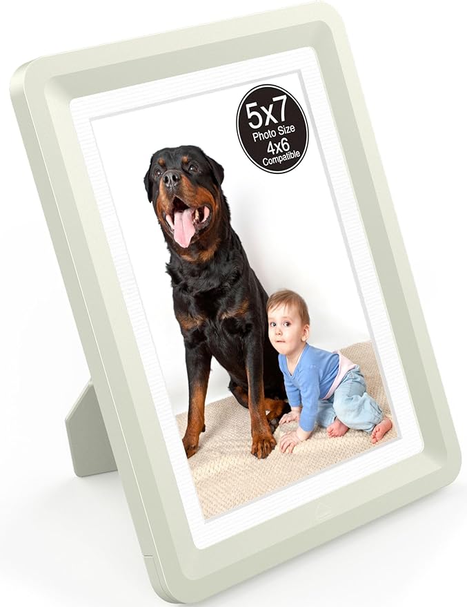 1-Pack 5x7 Picture Frame or 4x6 with Mat – Shatterproof Plastic Photo Frame for Family, Nursery, and Playroom, Wall & Tabletop Picture Frames for Home, Office, Safe & Lightweight Design in Light Gray