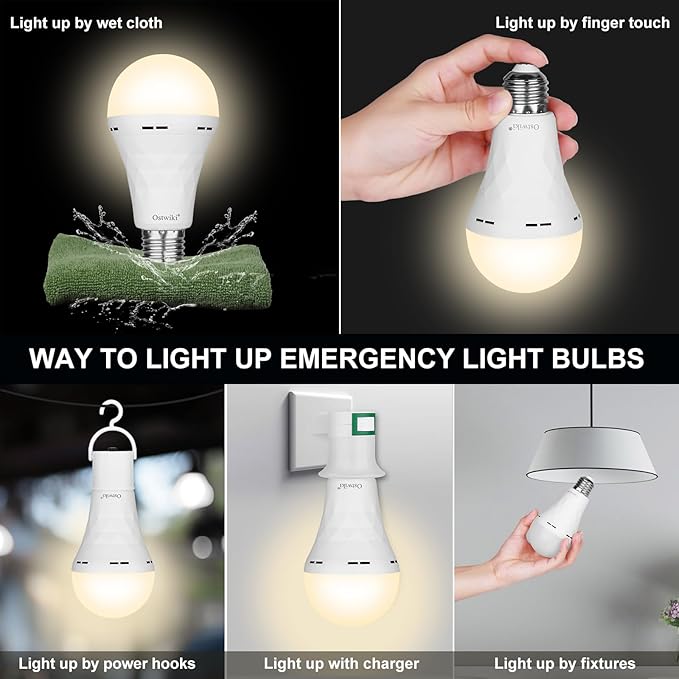 Rechargeable Light Bulbs, 1200mAh Led Battery Backup Bulb for Lamps 6 Pack Emergency Light Bulbs for Power Outage Hurricane Camping 9W 3000K A21 Warm Light Battery Operated Light Bulb E26