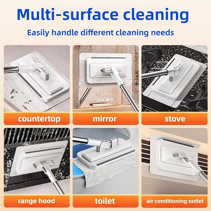 Clip on Mini Mop for Kitchen Counter & Floor – No Wash & Cloth Changing Lazy Mop | Automatic Gripping & Zero-Touch Snap-Grip System with 20 Cloths