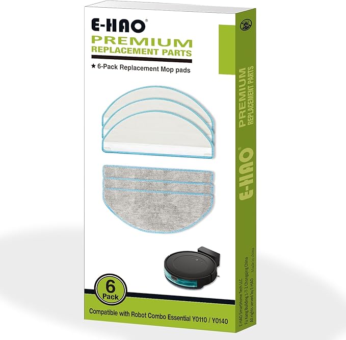 E-HAO Mop Pads Replacement Parts for iRobot Roomba Combo Essential 104, 105, Y0140, Y0110, Y0112, Combo Essential 2, Washable and Reusable Microfiber Cleaning Refill Accessories, 6-Pack