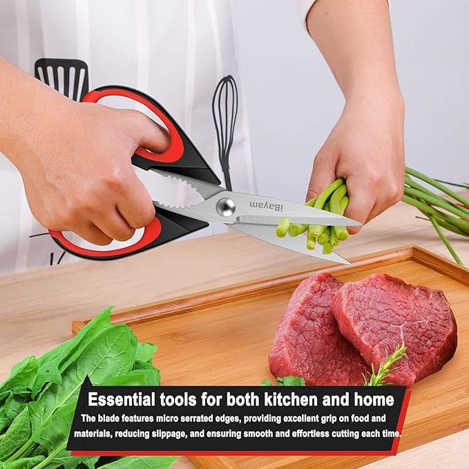 Kitchen Scissors All Purpose Heavy Duty, Kitchen Utensils Set, Stainless Steel Cooking Utensils Gadgets, Meat Poultry Food Shears Dishwasher Safe Utility Tools Home Gift, with Protective Sheath