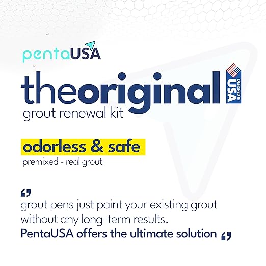 PentaUSA Tile Grout Repair Kit - White Grout Filler, Triple Protection, Fast Drying Formula Restores and Renews Grout Lines with Scraper (White, 8.8oz / 250gr)