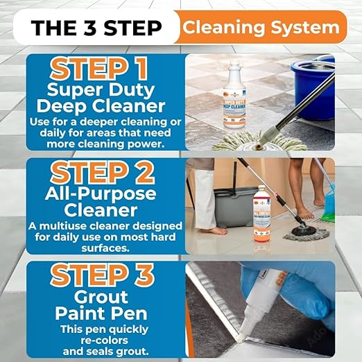 Multi-Surface Cleaning With Grout Paint Pen White - Deep Clean, Restore and Maintain with this Bundle-Bathroom Walls, Kitchen Tile & Shower Grout & Floor Cleaning - 1 Quart