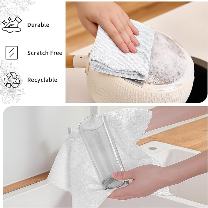 Tigona 80 Pack Microfiber Cleaning Cloth Roll,Lint Free Rags & Tear Away Reusable Towels Washable Scratch,Ultra Absorbent Dish Rags(12" x 12") for Car Kitchen Home Garage-White