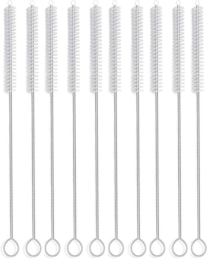 Long Straw Brush, Nylon Flexible,Reusable Pipe Tube Cleaner 12-ihch X 2/5-inch Set of 10