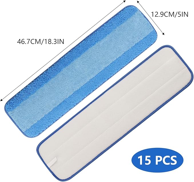 15 PCS 18 Inch Microfiber Cleaning Pads for Bona Mop, Reusable Mop Pad Refills Replacement Microfiber Mop Pads, Machine Washes