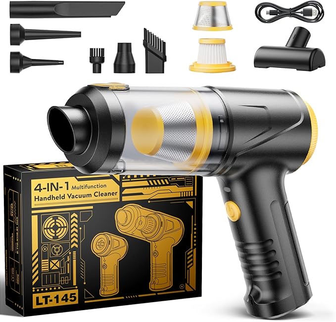 Svoko Handheld Vacuum Cleaner 21000Pa Suction with Brushless Motor, 4-in-1 Portable Mini Car Vacuum with 2 Suction Modes, Cordless Vacuum with LED Light, Type-C Charge for Car, Office Desk, Keyboards