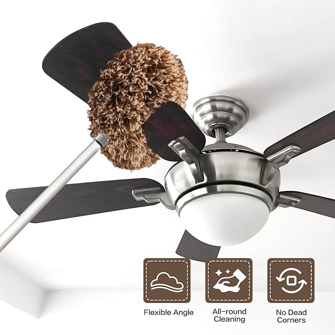 Heonay Ceiling Fan Cleaner Duster Reusable Microfiber Ceiling Fan Blade Cleaner Removable Duster with Extension Pole Adjusts 13 to 49.7 Inch for Cleaning Walls Furniture Door Window Top (Beige Brown)