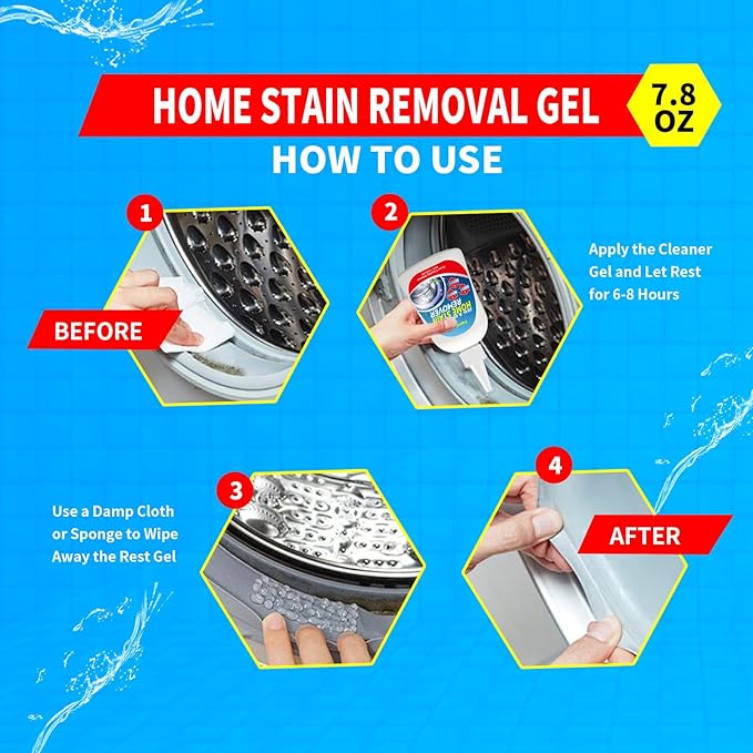 Home Stain Remover Gel – Stubborn Stain Cleaner No Harsh Scrubbing Required, Front Loader Washing Machine Seal Washing Machine Seals, Sinks & Tiles | No-Slip Formula | 5H Penetration | 15.6oz