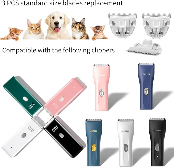 Grimgrow 3 PCS Standard Size Replaceable Ceramic Blades Set Pet Hair Clipper,Cat Dog Common Use Clipper Blade(#AP005)