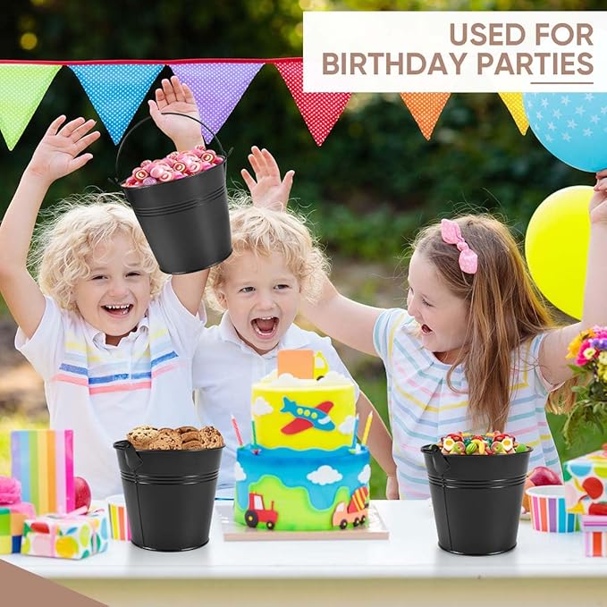 OBTANIM 7 Pack Black Metal Buckets with Handle Galvanized Ice Pails for Plants, Succulents, Party Favors Organizing, Rustic Home Decor or Classrooms Pencil Storage (5.1 x 3.6 inch)