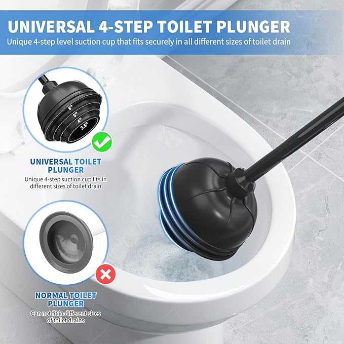 uptronic Toilet Plunger and Brush,2 Pack Bowl Brush and Heavy Duty Toilet Plunger Set with Holder, 2-in-1 Bathroom Cleaning Combo with Modern Caddy Stand for 5.7-inch Toilet Drain Bathroom Cleaning