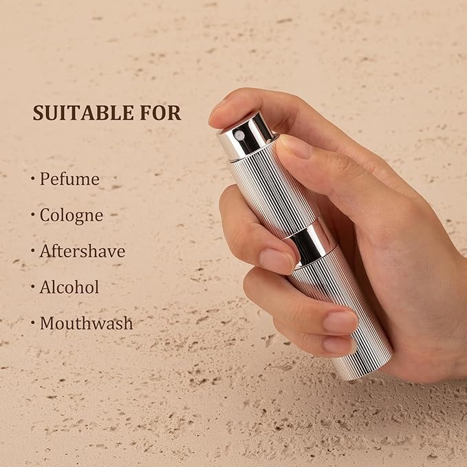 LISAPACK Perfume Travel Refillable Bottle - Atomizer Cologne Spray for Men Portable - Mini Sprayer Empty for Refill - Small Size 8ML Striped (Black, Silver, Blue)
