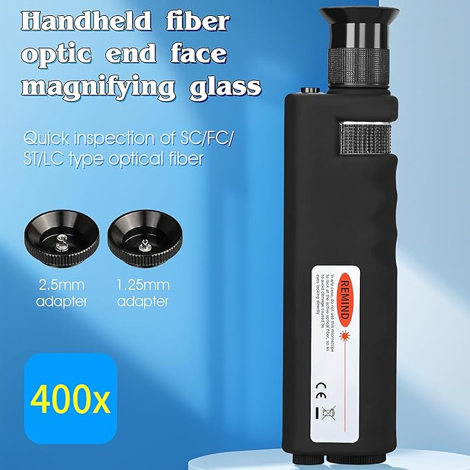 4-Piece Set Fiber Cleaning Tool kit Handheld Fiber Microscope 400x Fiber Magnifying Glass Fiber Jumper end face Cleaning Box one Click Fiber Cleaning Pen