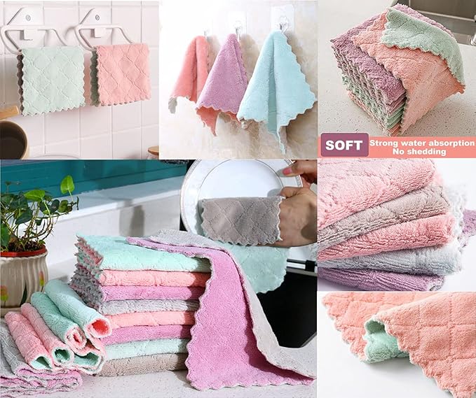 10 Pack Kitchen Cloth, Microfiber Dish Towels Washcloths, Super Absorbent Coral Velvet Dishtowels, Premium Cleaning Cloths,Non-Stick Oil Quick Dry DishTowels, Soft Tea Towels, Table Cleaning Cloths.