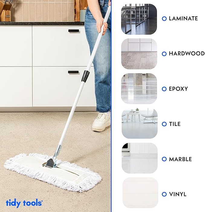 Commercial Dust Mop – 48 Inch Floor Sweeper for Hardwood, Reusable Cotton Mop Head, Extendable Handle, Dry Mop for Floor Cleaning & Janitorial Supplies