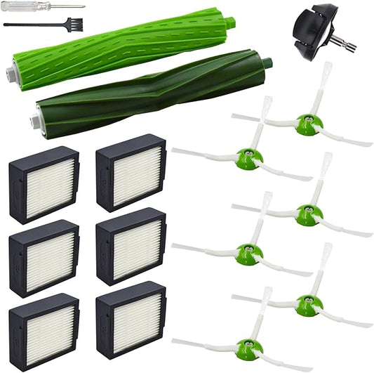 Yojolee Replacement Parts Compatible for iRobot Roomba i7 i7+ i3 i3+ i4 i4+ i5 i5+ i6 i8 i1 i2 e5 e6 e7 J Series Vacuum Cleaners Accessories,Front Caster Wheel,Rubber Brushes,6 Filters,6 Side Brushes