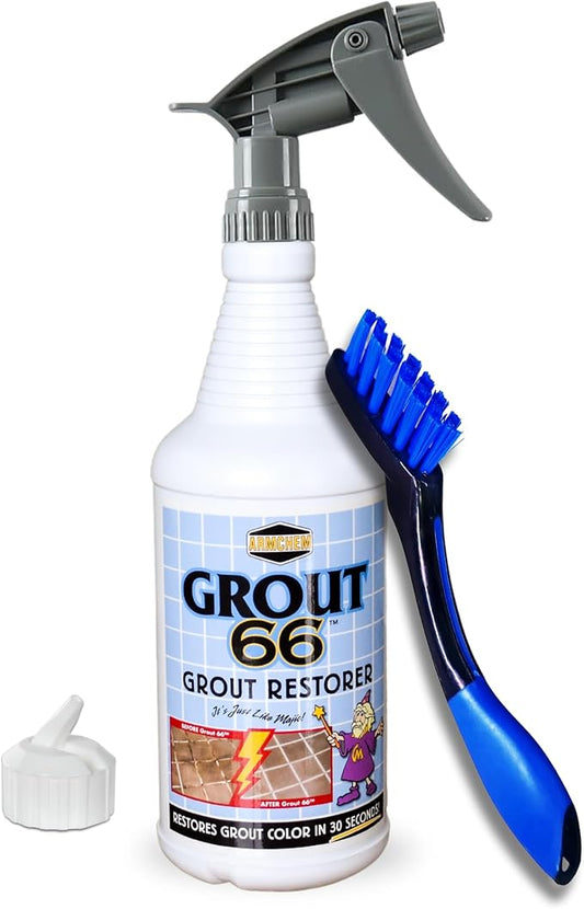 Armchem Grout66: Grout and Tile Cleaner with Low-Odor, Non-Fuming Formula Ideal for Heavy-Duty Cleaning, Quick Touch-Ups, and Tile Maintenance. This One Quart Kit ensures Effortless Cleaning.