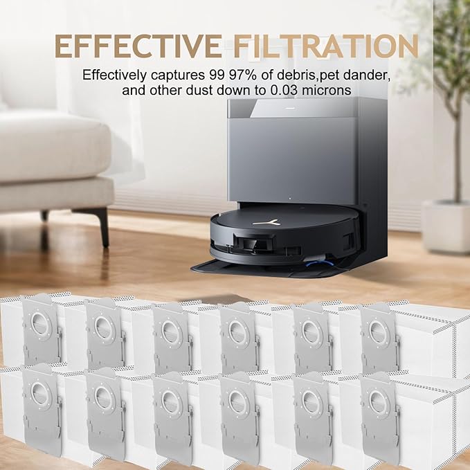 12 Pack Dust Bags Compatible With ECOVACS DEEBOT T50 Series,T50 PRO/T50 MAX/X8 PRO OMni X9 PRO Omni T80 Omni,Vacuum Cleaner, Vacuum Replacement Bags, Large Capacity Dirt Disposable Vacuum Bags.