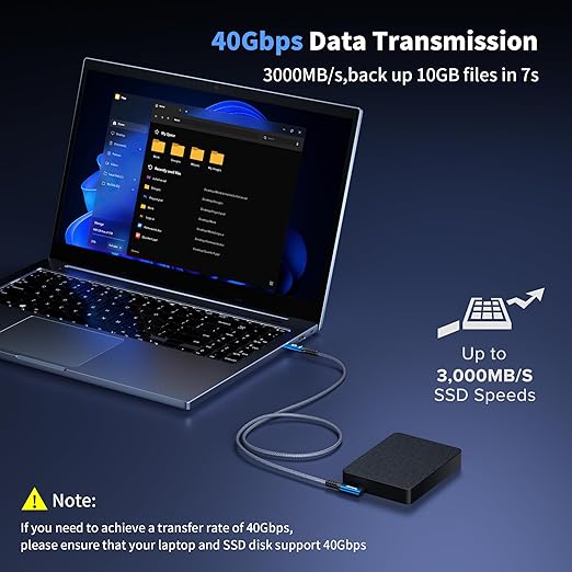 Talmosal 240W for Thunderbolt 5 Cable Right Angle 10ft, Support 8K@60Hz, 4K@144Hz, 40Gbps for iPhone 17, Thunderbolt 4, USB4, SSD, MacBook M4 Pro, Dock, eGPU, Mac mini M4 / M4 Pro