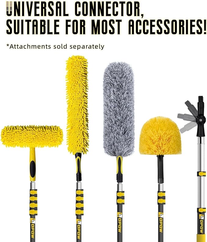 5-to-12 Foot Cobweb Duster with Extension Pole, 20 Ft High Reach and 2 Replaceble Spider Web Brush Heads, Heavy Duty for Indoor & Outdoor Use