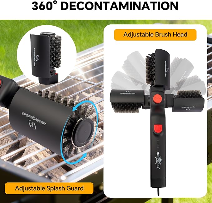 XUDAKAIXIN Electric Rotary Grill Brush with 1 Replacement Head,Cordless Rechargeable Grill Cleaning Brush with Adjustable Angle,No Bristle Shedding,Gifts for Men/Dad