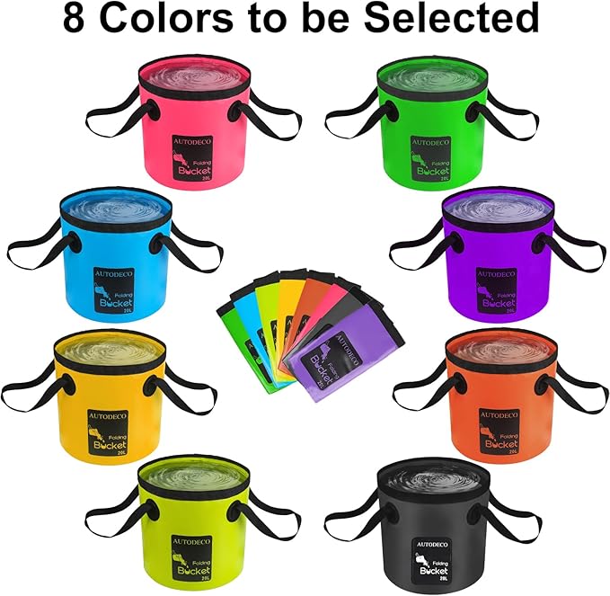 AUTODECO 2 Pack Collapsible Bucket 5 Gallon Container Folding Water Bucket Portable Wash Basin for Outdoor Travelling Camping Fishing Gardening Car Washing 20L