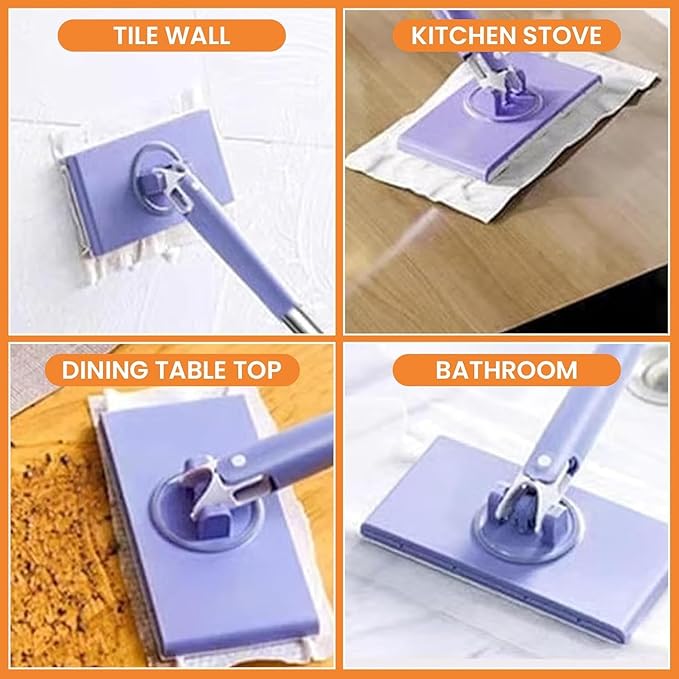 Snap Grip Mini Mop,Convenient Cloth Changing Mini Mop,Retractable Gap Dust Cleaner Flat Mops with Locking Head &Sweeping Cloths,（1mop + 5random Color Rags (White)