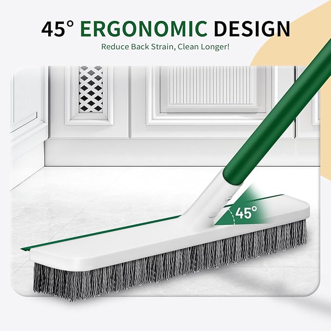 Floor Scrub Brush, 51" Long Handle Scrub Brushes for Cleaning 2 in 1 Heavy Duty Deck Brush Stiff Bristle Tile Floor Scrubber for Shower Bathroom Garage Kitchen Wall Tub and Swimming Pool