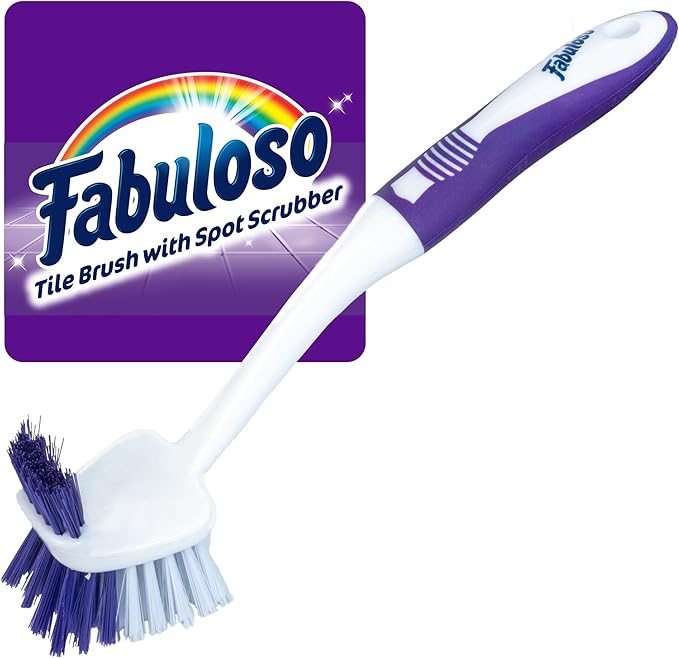 Fabuloso Tile Brush with Spot Scrubber – Bathroom Cleaning Brush with Medium Bristles, Shower Scrubber, and Hanging Hole