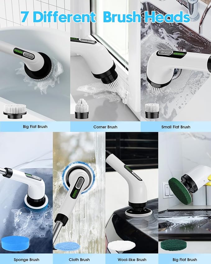 Electric Spin Scrubber for Cleaning Bathroom: Cordless Power Shower Scrubber - Electric Cleaning Brush for Tile Tub