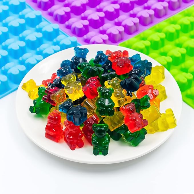 Large Gummy Bear Mold Candy Molds, Non-Stick Silicone Ice Cube Moulds Chocolate Molds BPA Free with 3 Droppers, Set of 3