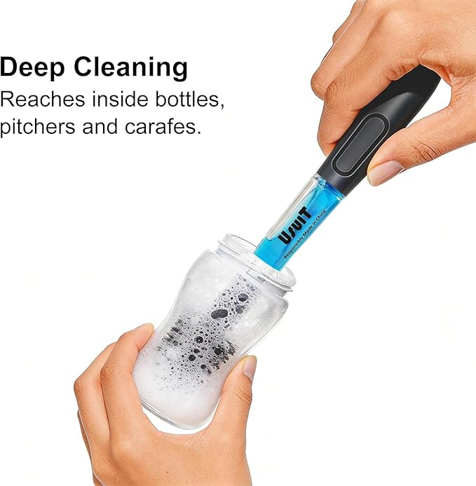 USUIT Comfort Grip Soap Dispensing Bottle Brush, Grey, 2 Pieces (in one Package), Cleaning for Bottles, Pitchers and Carafes