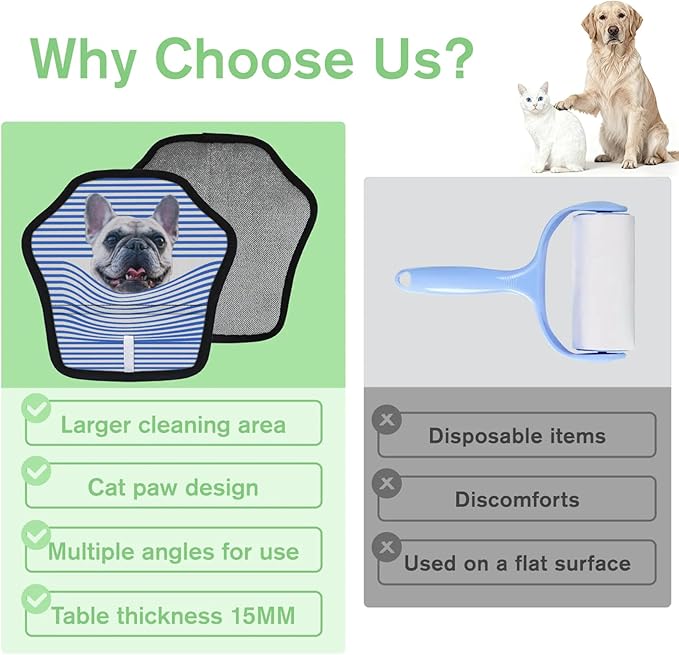 XIOBODR Personalized Pet Hair Remover Glove for Dogs & Cats - Custom Photo & Name Magic Brush for Dog Cat Hair Removal, Reusable Electrostatic Pet Hair Gloves for Furniture Carpet Couch, Blue Stripe