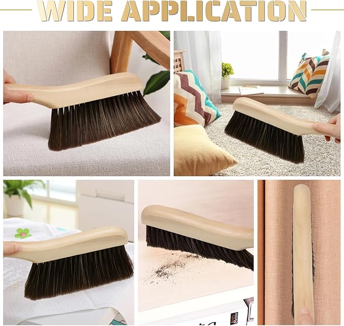 2 Pieces Woooden Hand Broom Dust Brush with Wood Handle Whisk Broom Soft Bristle Brush Home Cleaning Brush for Counter Bed Sofa Car Fireplace Clothes Household Cleaning(Brown)