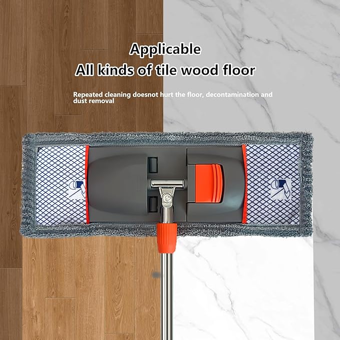 57-inch Fiber Flat mop with 4 Floor mops with Washable Pads, Suitable for Multiple Surfaces and Designed specifically for Floor Cleaning. Features an Extra-Long Telescopic Handle for deep Cleaning