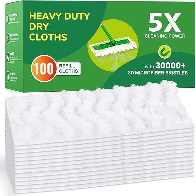 NXPPYY 100ct Dry Sweeping Cloths for Swiffer Sweeper Mop, Heavy Duty Microfiber Duster Mop Pad Refills, Captures Dust & Pet Hair, for Hardwood Floors and Multi-Surface Cleaning