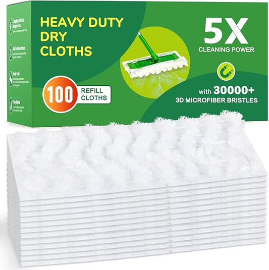 NXPPYY 100ct Dry Sweeping Cloths for Swiffer Sweeper Mop, Heavy Duty Microfiber Duster Mop Pad Refills, Captures Dust & Pet Hair, for Hardwood Floors and Multi-Surface Cleaning