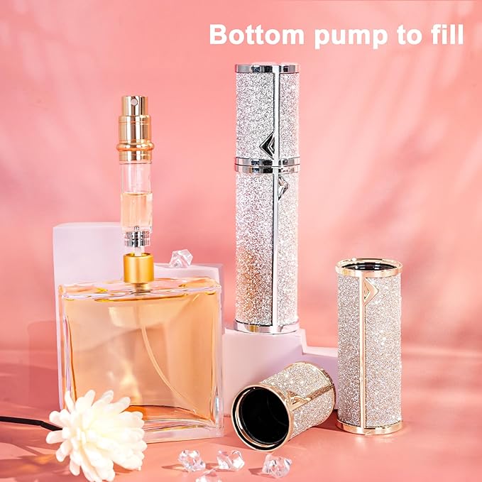 Travel Perfume Bottle Refillable,Perfume Travel Refillable Mini Spray Bottles Leather Cologne Dispenser, Portable Empty Spray Bottle Cologne Dispense Filling Atomizer 5ml (Silvery)