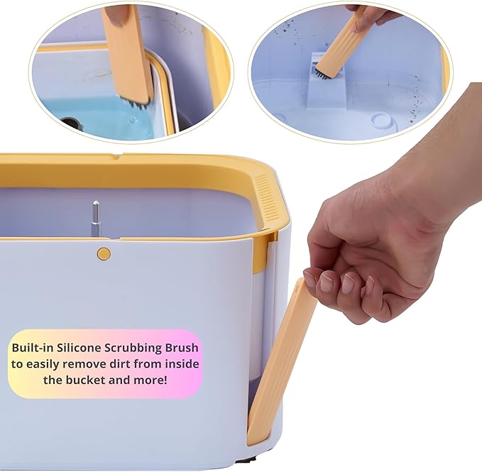 Mop and Bucket System PRO with Removable Water Tank Duo Bucket & Spin Mop System, Self Wringing, Separates Clean from Dirty Water, Folding Head, Dual Brush System, 8-pc Machine Washable Pads