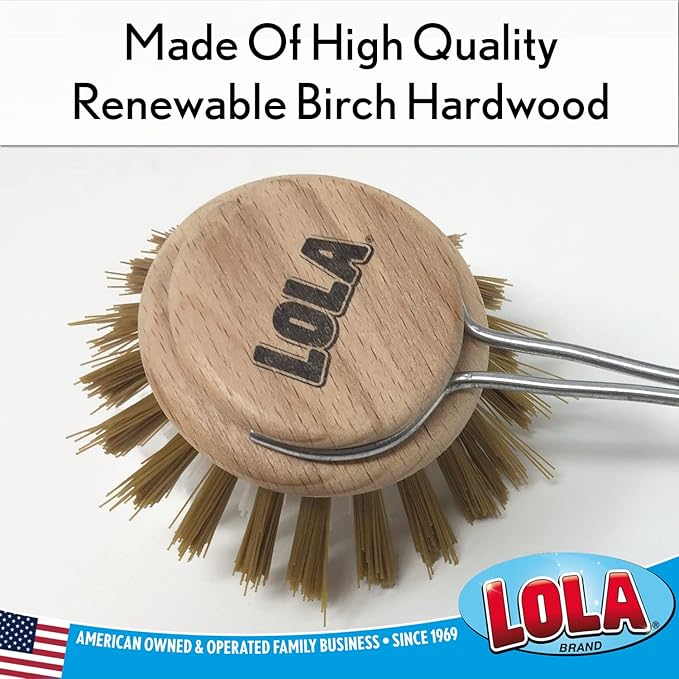 LOLA Replacement Head for The Original Dishwashing & Vegetable Brush, Birch Hardwood & Nylon Poly Bristles, Reusable & Washable - 1 Pack