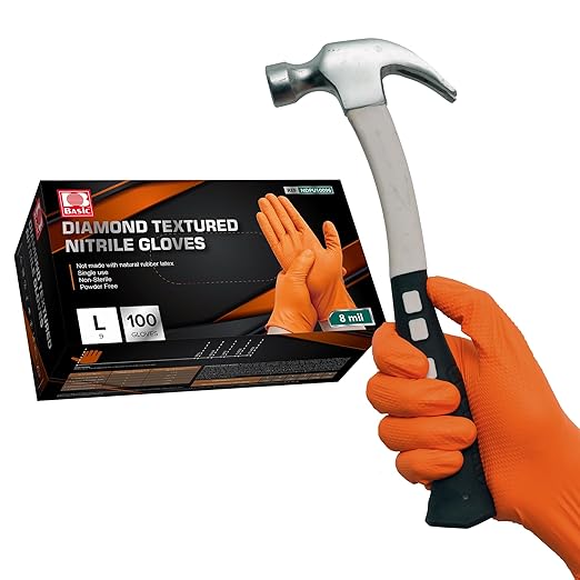 Jointown Basic Heavy Duty Nitrile Gloves, Mechanic Gloves 8 Mil Nitrile Disposable, with Raised Diamond Texture, Case of 1000, Orange, Medium