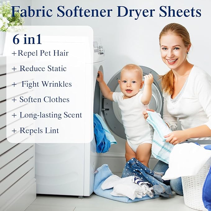 12 Pack Dryer Sheets Bulk Fabric Softener Dryer Sheets Fabric Softener Plant Formula Organic Naturally Softens and Removes Static Cling, 40 Count
